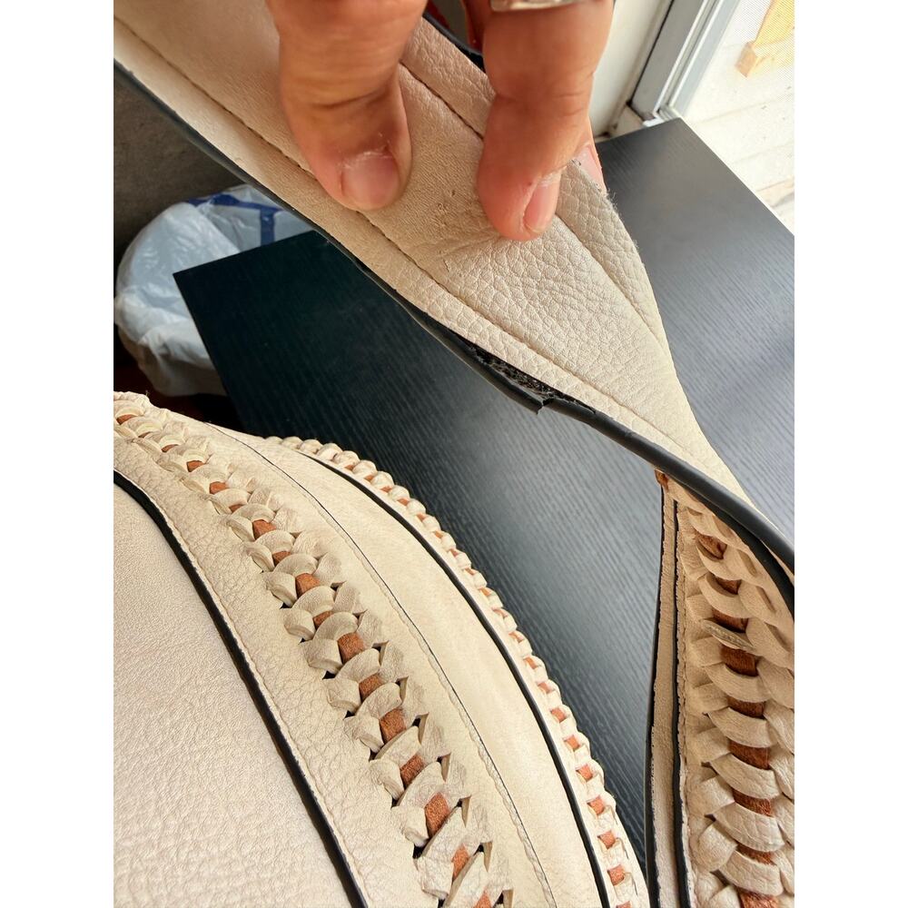 Gussaci Cream Faux Leather Woven Detail Hobo Shoulder Bag Boho Large Tote Zip - Picture 10 of 16
